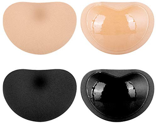 MELLIEX 2 Paires Coussinets Soutien-Gorge, Inserts de Soutien-Gorge Push-up Adhésifs pour Sports de Bikini - Noir + Blé - Coeur, Taille S