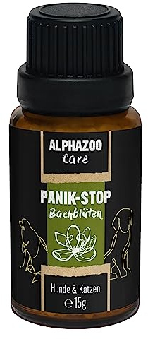 alphazoo Panik-Stop Bachblüten für Hunde & Katzen 15g I Globuli gegen Panik und Angst I Natürliches Beruhigungsmittel, Blütenmischung nach Dr. Bach