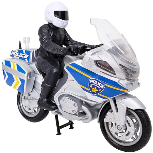 Teamsterz Mighty Machines Medium Police Bike with Officer Figure | Motorbike Toy with Lights & Sounds | Emergency Service Vehicle Playset | Kids' Figures and Toy Car Set | Ages 3+
