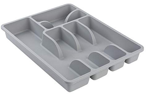 Engelland 1 x Besteckkasten Besteckkorb mit 6 Fächern, Kunststoff, BPA-frei, Farbe: Hellgrau, Maße: 38 x 29 x 5 cm