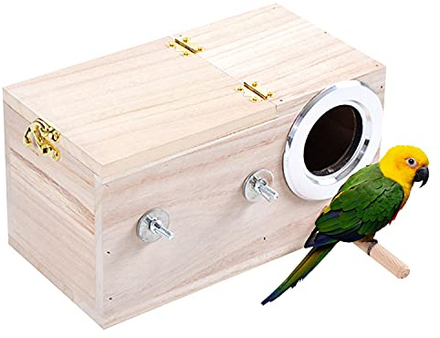 aleawol Parrot Wood Breeding Box，Budgie Cockatiel Nesting Cage Box for Breeding Nest Bird Parakeet Lovebirds Conure Cockatoo (7.8x4.7x4.7 inch)