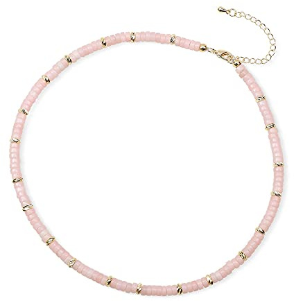 COAI Collier Ras du Cou Perles Heishi Opale Rose Chaîne Plaqué Or Femme