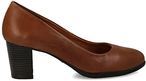 PAYMA - Zapatos de Tacón de Mujer de Piel con Plantilla de Gel integrada. Zapatos Salon Hechos en España. Tacón Ancho. Tacón Medio de 6 cm. Color: Cuero. Talla: EU 38
