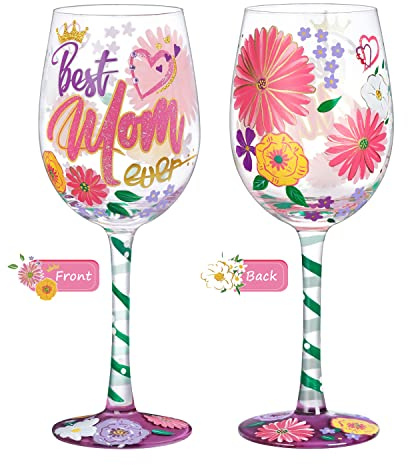 NymphFable Copa de Vino Colores Pintada a Mano Celebremos la Fiesta Decorativas Copas de Vino Personalizada Regalo de Cumpleaños para Mujeres con Caja de Regalo, 15oz