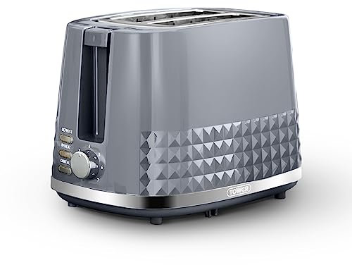 Tower T20082GRY Solitaire 2 Slice Toaster Black Chrome Accents, 850W, Grey