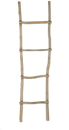 Spetebo Escalera decorativa de madera de teca natural – 150 x 40 cm – Escalera de madera decorativa para pared Perchero para apoyarse