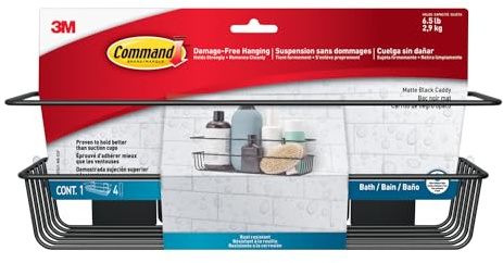 Command Dusch- und Badregal, Mattschwarz - 1 Halter + 4 Wasserfeste Streifen – Duschablage für Badezimmer - Organisieren ohne Löcher und Bohren - Haltekraft bis zu 3 kg