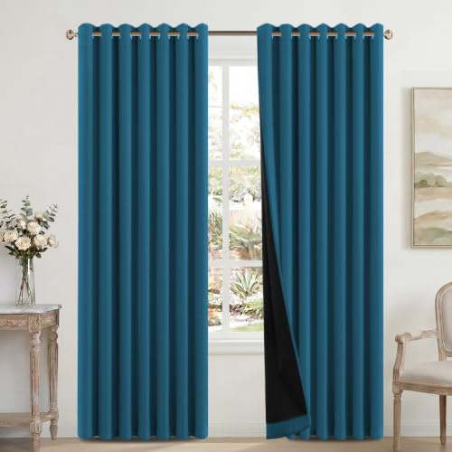 H.Versailtex 100% Blackout Curtains for Bedroom with Black Liner Eyelet Curtains for Living Room Full Room Darkening Thermal Insulated Window Drapes, 2 Panels, 90 x 90 Inch, Dark Teal