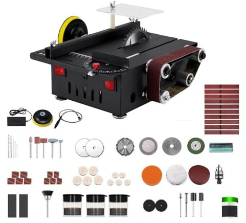 Mini sierra de mesa Kit de lijadora de banda 2 en 1 en miniatura portátiles multifuncionales 30mm de profundidad rectificadora de mesa bricolaje (200W)