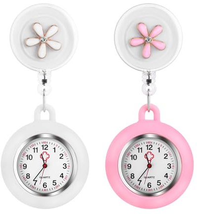 HO-SFSM 2 Stück Krankenschwester Uhr, Einziehbar Taschenuhr Schwesternuhr, Krankenschwester Uhren mit Clip für Damen Herren Pfleger Ärzte Zubehör