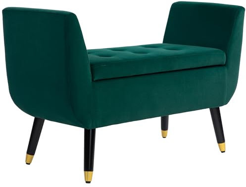HOMCOM Sitzbank mit Stauraum Armlehnen Polsterbank mit Samtoptik, Sitztruhe mit Holzbeine, Truhenbank für Wohnzimmer Schlafzimmer Flur 107 x 42 x 65 cm, Grün
