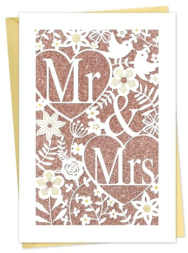 DISJOURNEY Wedding Card - Mr and Mrs Personalised Wedding Gifts Card - Laser Cut Greeting Cards with Envelope for Her Him Bride Groom New Couple