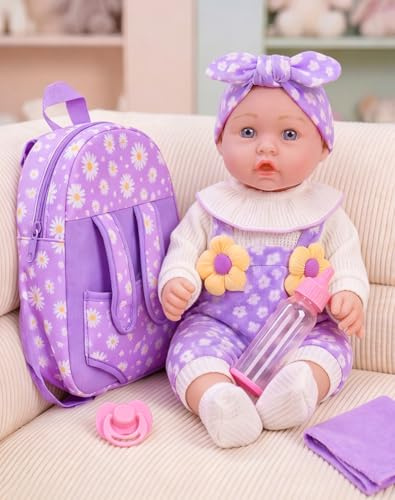 12 Flower Pattern Baby Doll With Backpack Carrier Clothes and Accessories
