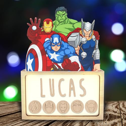 WONDEE Offizielle Marvel Avengers Lampe Personalisierte - Nachtlicht Kinder Avengers Iron Man, Captain America, Hulk und Thor, Personalisierte Geschenke für Kinder Junguen, Disney Marvel Geschenk