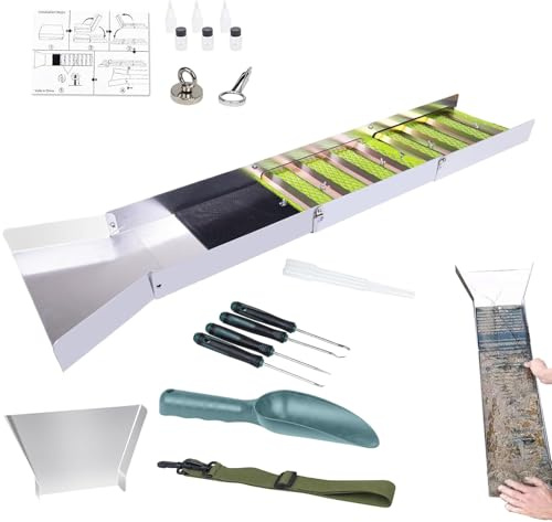 Gold Mining Starter Pack – Équipement de chasse au trésor | Accessoires de détection de métaux, outils de collecte, écrans classificateurs portables, pelle de récupération, nettoyeur de boîte à écluse