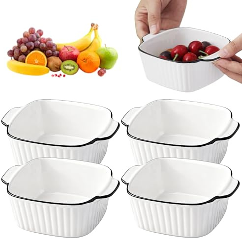 Auflaufform Keramik Set, 4 Stück Rechteckige Lasagneformen, Kratz- Und Schnittfest Keramik Backformen Mit Griffen Für Pasta, Gratin, Desserts Und Mehr, Backofen Und Mikrowellen Sicher (Weiß)