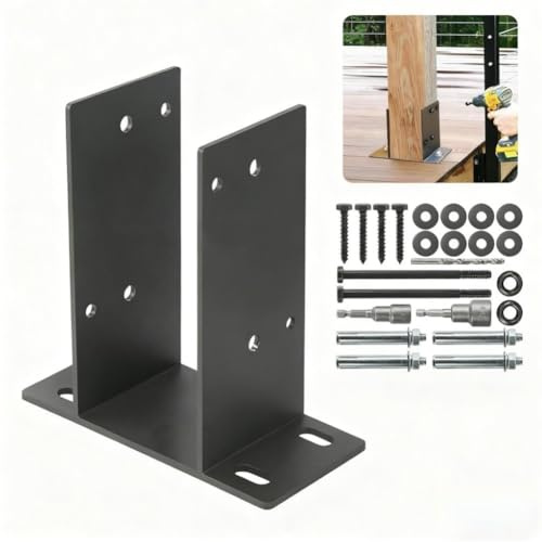 Lawnoval Base de poste de acero resistente de 4 x 4 pulgadas, barandillas de cubierta, vallas, buzones, color negro, 2 unidades