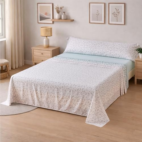 HOMEYA Juego de Sábanas 180X200, 4 Piezas para Cama 180cm Incluye Encimera 250x260, Bajera Ajustable y 2 Fundas Almohada 45X85, Estampada