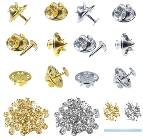 TOAOB 150 Pares 8 mm Mariposa Imperdibles Embrague de Mariposa Clutch Metal Pin Cierres de Broche con Parte Posterior Pines Oro y Plateado para DIY Craft Manualidades Tachuelas Corbata | 11.5x8mm Plata Oro con Pin Virgen y 3 Palillos de Pegamento Termofusible para Suministros de Ropa Fabricación
