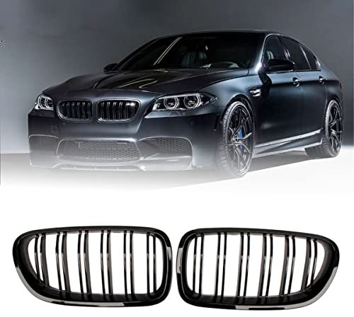 Front Nieren Kühlergrill Gitter, 1 Paar glänzend schwarze Doppellamellen Frontnieren Stoßfängergrill Ersatz für BMW 5 Series F10 F11 F18 520 523 525 530