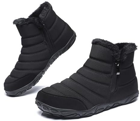 Barfußschuhe Gefüttert Winterstiefel Herren Damen Winterschuhe Schneestiefel Warm Gefüttert Wanderschuhe Schneestiefel Wanderschuhe Rutschfest Trekkingschuhe Stiefel Winter Boots Unisex Schwarz EU43