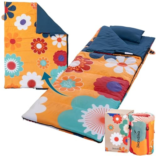 Skandika Sac de Couchage Sovro | Sac de Couchage rectangulaire pour Adultes, 3 Saisons, utilisable comme Sac de Couchage Double, Sacs de Couchage de Camping avec Oreiller