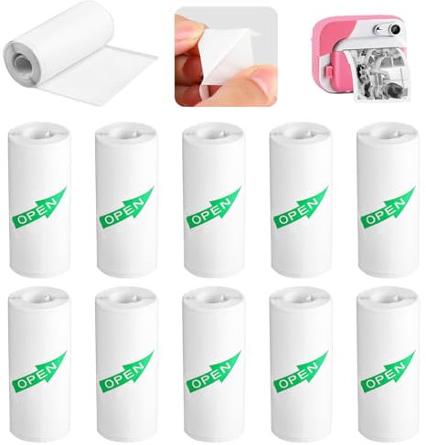 10 Stück Mini Drucker Aufkleberpapierrolle, Kamera Thermopapier, Thermodrucker Aufkleberrolle, Mini Drucker Papier, Tintenfreies Druckpapier, einfach auszutauschen