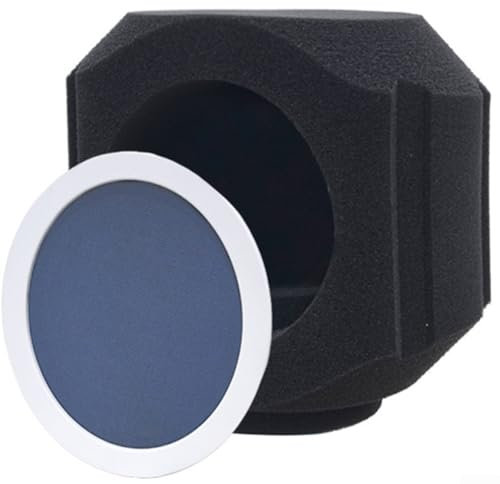 Escudo de aislamiento de micrófono profesional para estudios de grabación, podcasts, transmisión en vivo, filtro de espuma compacto que absorbe el sonido para reducción de ruido (blanco + azul)