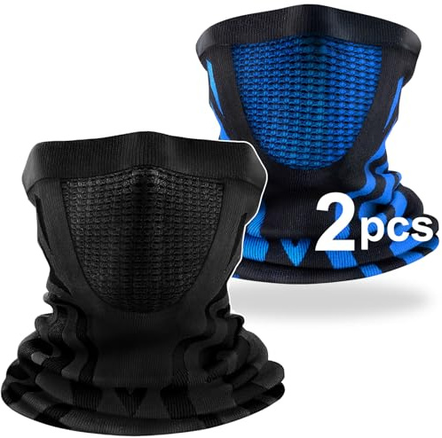 ENONEO Scaldacollo Running Termico Uomo Donna Traspirante Antivento Scaldacollo Sportivo Elastico Sciarpa Tubolare Inverno Passamontagna Sci Copricollo Moto Bandana Bici Ciclismo (Nero1 + Blu1)