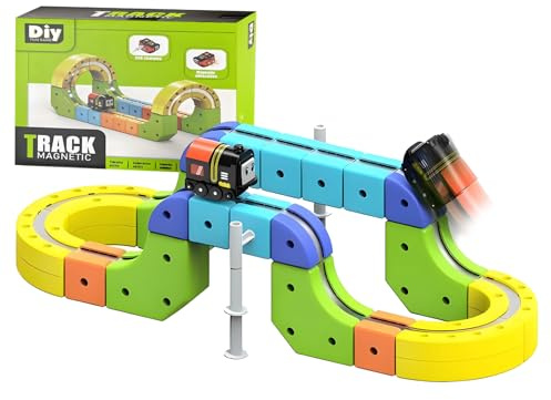 Clickrail Juego de Tren de carriles mágicos eléctricos magnéticos para Coche, Kit de Pista de Tren magnético para niños, Bloques de rieles mágicos, diseños 3D antigravedad (62 Unidades)