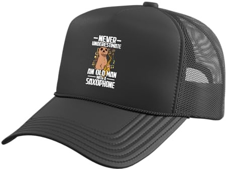 Old Man with a Saxophone Player Trucker Hat with Adjustable Mesh Back, Black