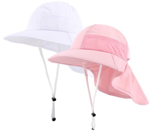 MASOCIO Baby barn solhatt reversibel sommarhatt flickor pojkar med brett brätte fiskarhatt, Rosa 1 vit, 6-24 månader