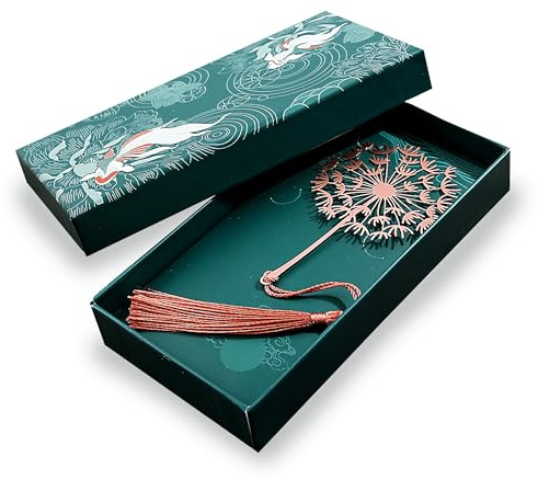 Marque Page Métal Pissenlit Rose Doré Pour Livre Avec Boîte Cadeau