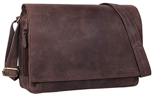 STILORD Vintage Umhängetasche aus Leder braun - 15 Zoll Laptoptasche für Büro, Uni, Office, Schule - DIN A4 Schultertasche 'Tom'