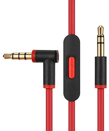 EARLA TEC Replacement Audio Cable Cord Wire with in line Microphone and Control for Beats by Dr Dre Headphones Solo Studio Pro Detox Wireless Mixr Executive Pill (Black Red)
