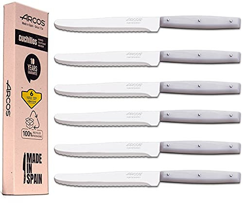 Arcos | cuchillos de mesa cuchillo mesa tradicional | 6 Piezas cuchillo chuletero | mango nailon | Envase Eco | Fabricado en España