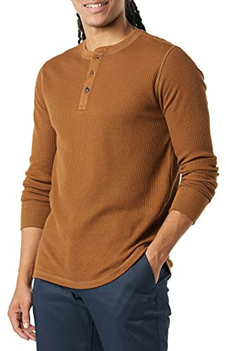 Amazon Essentials Herren Langärmeliges Waffel-Henley, Normale Passform, Hellbraun, L