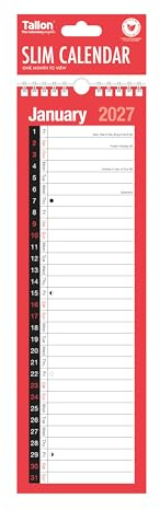 2027 Slim One Column Month To View Spiral Bound Wall Planner Calendar