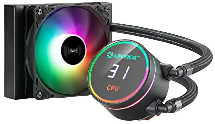 UNYKAch Raffreddamento Liquido CPU AQUASTORM Black 120 Pompa Silenziosa, Display per Controllo Temperatura CPU e Ventola RGB con Sensore PWM