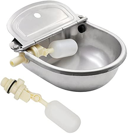 BREUAILY Automatic Tränkebecken mit 2 Stück Schwimmerventil Edelstahl Rinder Drinking Bowl mit AbflusslöChern Wassertrog für Vieh Rinder Pferd Schwein Schaf Hund
