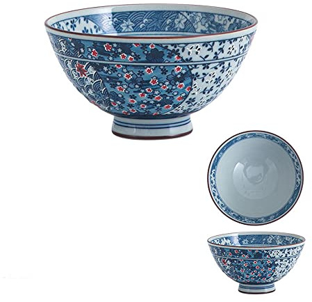 LLPUSLUO 5.5inch Japanese Ramen Chinese Blue Flower Ceramic Rice Bowls Soup Noodles Instant Tableware Microwave and Dishwasher Safe (5.5inch, blue flower)