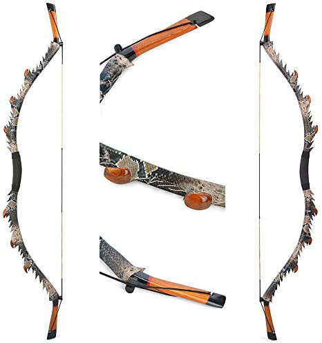 AMEYXGS Traditioneller Recurve Bogen 53-57 Langbogen 35 lbs 45 lbs 55 lbs Jagdbogen Sportbogen für das Schießen im Freien Rechten und Linken Hand (35lbs, Grau)