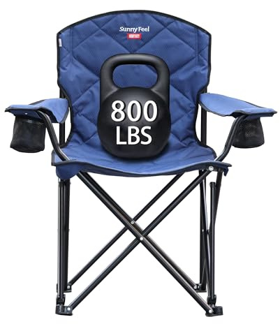 SUNNYFEEL XXL Oversized Camping Chair Heavy Duty 800 LBS for Big Tall People Padded Portable Folding Quad Lawn Chairs with Armrest Cup Holder & Pocket for Outdoor/Travel/Picnic/Camp/Sports