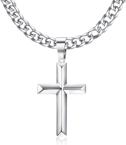 JeweBella Kreuz Kette Herren Damen 925 Sterling Silber Kreuz Anhänger mit 5MM Breit Edelstahl Panzerkette Herren Länge 40/45/50/55/60CM