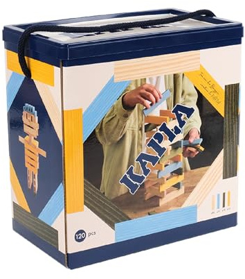 KAPLA - Juego de Construcción con 120 Tablones de Madera de Colores (Natural, Celeste, Amarillo, Verde), Juguetes y Juegos de Madera, a Partir de 2 Años...