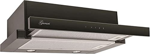 Gurari Campana extractora plana GCH B 117 BL Prime Incl. recirculación de aire, juego de extracción, campana extractora 60 cm, negra, cristal negro, 1000m³/h, aspiración muy potente, aire extraído