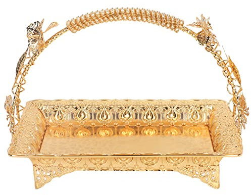 Bandeja De Servicio De Café, Bandeja De Servicio Con Asas, Bandeja De Servicio De Metal Elegante De Aleación De Zinc Resistente De Color Dorado De Estilo Vintage Para El Hogar Bar Café