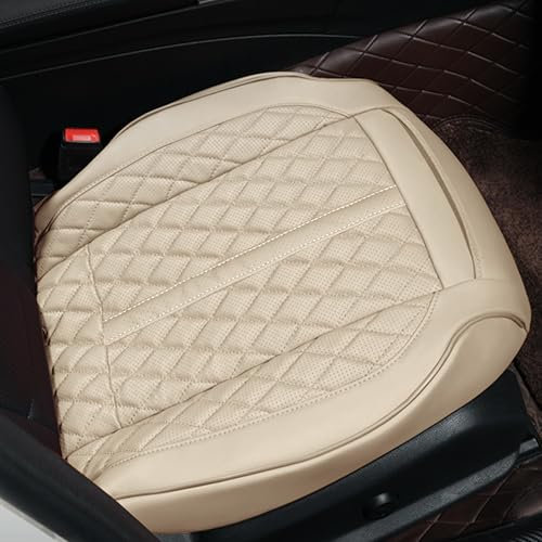 POKSRI 1P car seat Cover Cowhide Genuine Leather Front Bottom Drive Seat Cushion Covers,Waterproof,Real Cow Leather,Suitable for most vehicle models of class A and above(Size M,Beige)