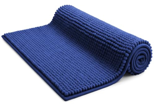 KEPLIN Non-Slip Microfibre Bath & Toilet Mat - Soft, Plush & Comfortable Rug with Machine Washable Design - Water Absorbent & Quick Drying to Keep Bathroom & Home Hygienic & Clean (50x80cm) Navy