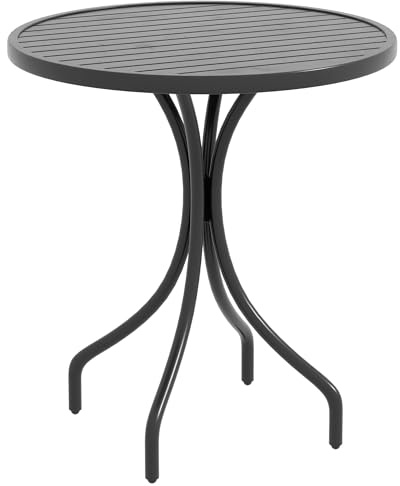 Outsunny Table de Jardin Ronde Ø66 cm d'Exterieur Acier Galvanisé Noir | Plateau à Lattes, pour Terrasse, pour Balcon